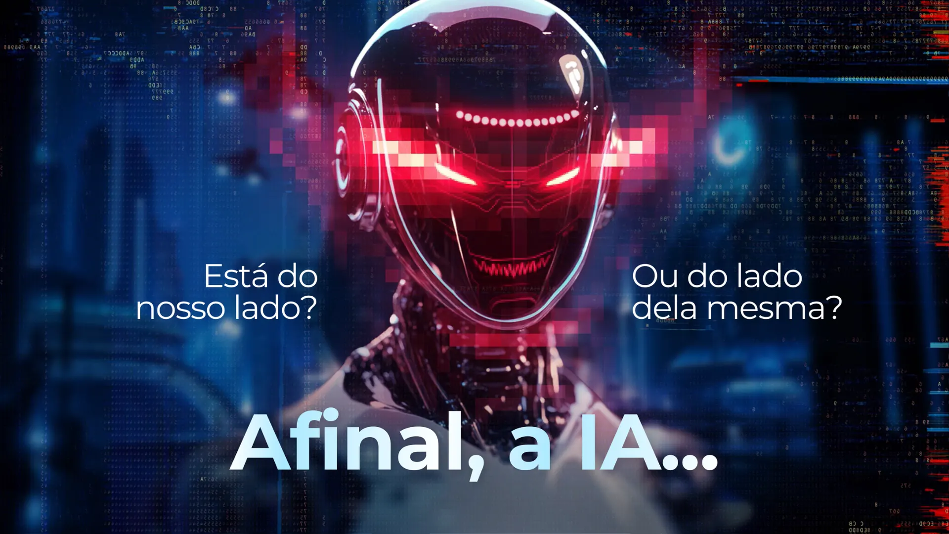 Robô com expressão ameaçadora em vermelho